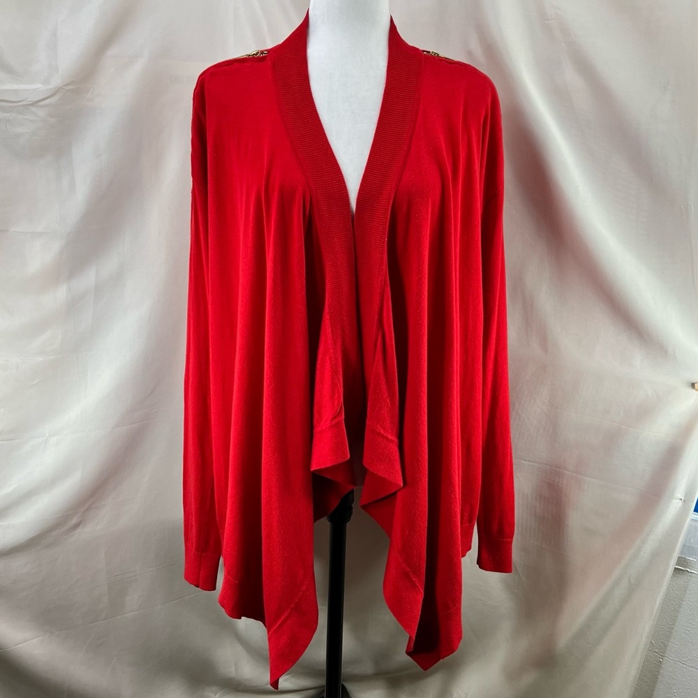 MICHAEL Michael Kors Rich Red Open Knit Cardigan w Zipper Shoulders Full Wrap L